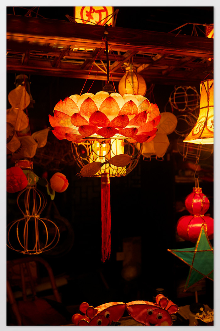 彩色荷花燈籠花燈會元宵節民俗攝影